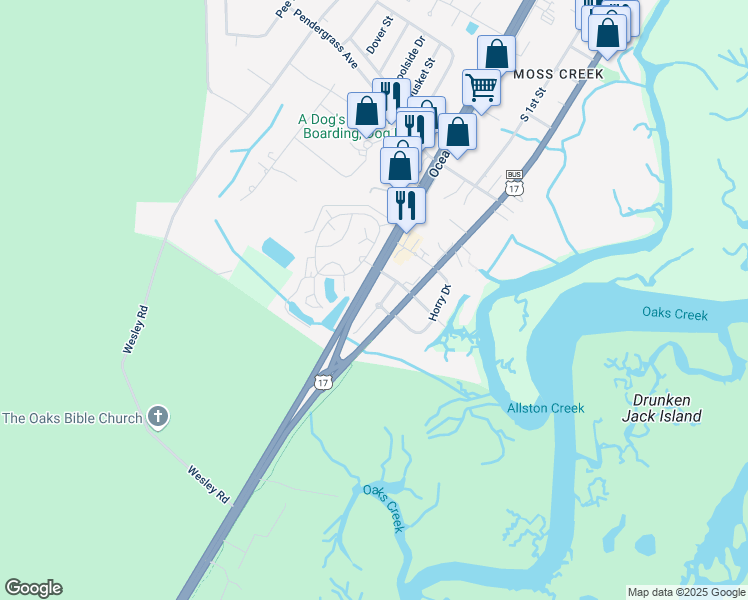 map of restaurants, bars, coffee shops, grocery stores, and more near 68 Pinnacle Drive in Murrells Inlet