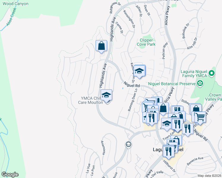 map of restaurants, bars, coffee shops, grocery stores, and more near 29772 Ellendale Drive in Laguna Niguel