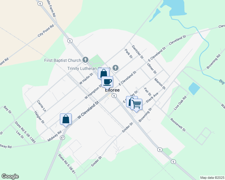 map of restaurants, bars, coffee shops, grocery stores, and more near in Elloree