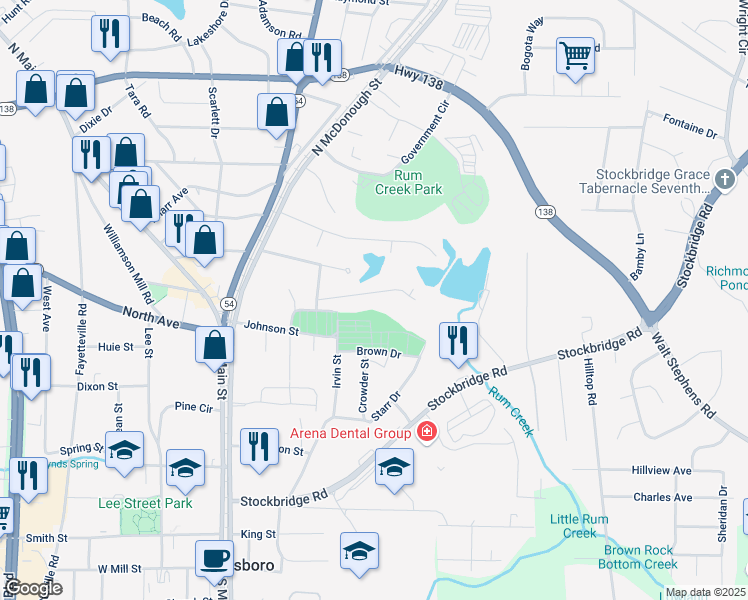 map of restaurants, bars, coffee shops, grocery stores, and more near 118 Ingleside Drive in Jonesboro
