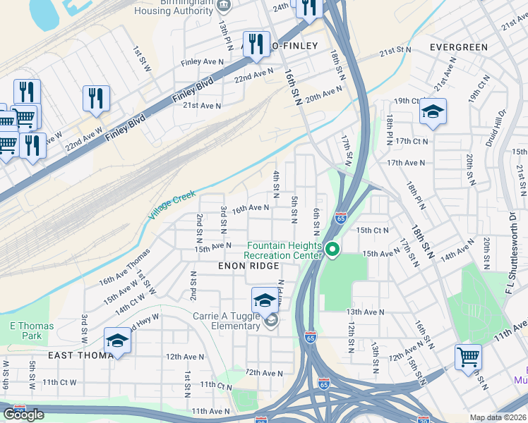 map of restaurants, bars, coffee shops, grocery stores, and more near 339 16th Avenue North in Birmingham