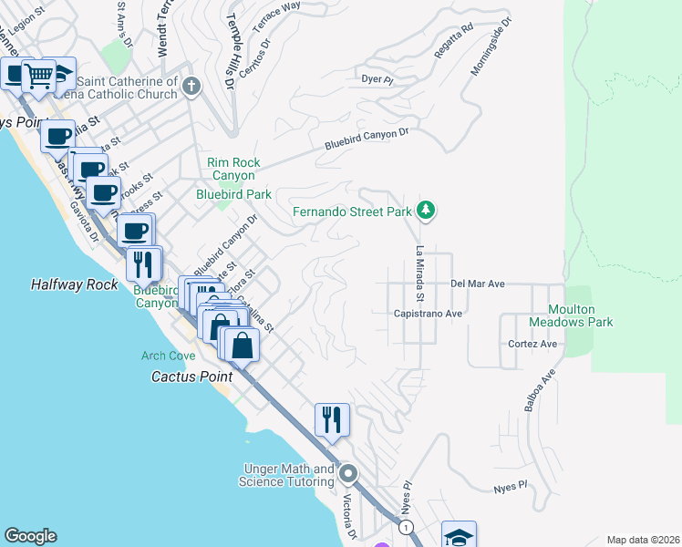 map of restaurants, bars, coffee shops, grocery stores, and more near 6 Pacific Vista in Laguna Beach