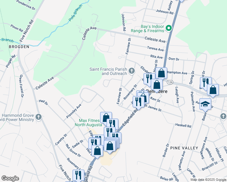 map of restaurants, bars, coffee shops, grocery stores, and more near 112 Fairview St in Belvedere