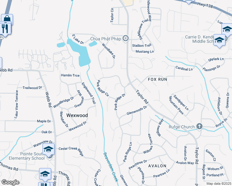 map of restaurants, bars, coffee shops, grocery stores, and more near 8184 Trace Court in Riverdale