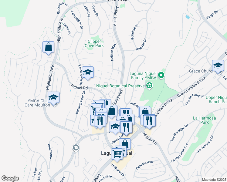 map of restaurants, bars, coffee shops, grocery stores, and more near 23749 Bayside Lane in Laguna Niguel