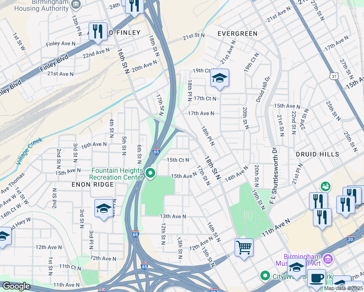 map of restaurants, bars, coffee shops, grocery stores, and more near 1308 16th Avenue North in Birmingham