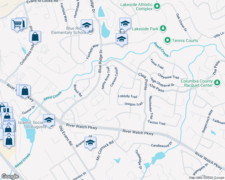 map of restaurants, bars, coffee shops, grocery stores, and more near 3952 Carson Cutoff in Augusta