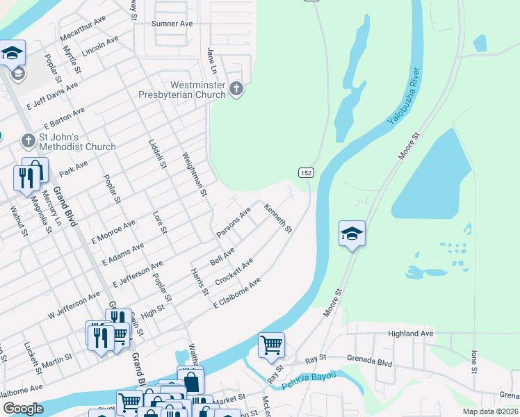 map of restaurants, bars, coffee shops, grocery stores, and more near 309 Kenneth Street in Greenwood