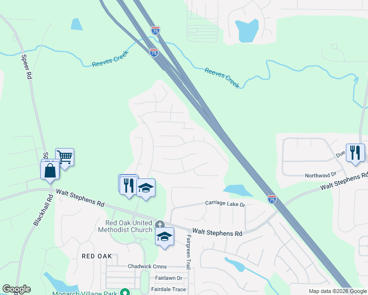 map of restaurants, bars, coffee shops, grocery stores, and more near 422 Gresham Drive in Stockbridge