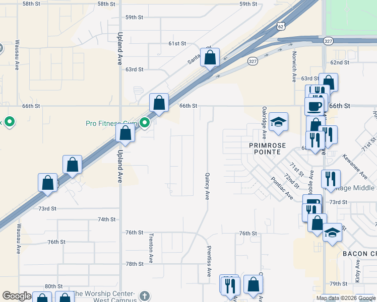 map of restaurants, bars, coffee shops, grocery stores, and more near 6806 Rochester Avenue in Lubbock