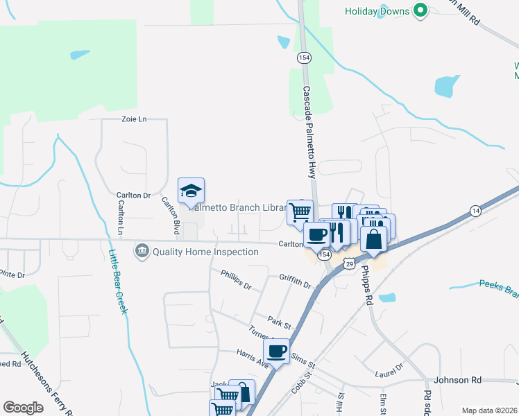 map of restaurants, bars, coffee shops, grocery stores, and more near Nottingham Woods Boulevard in Palmetto