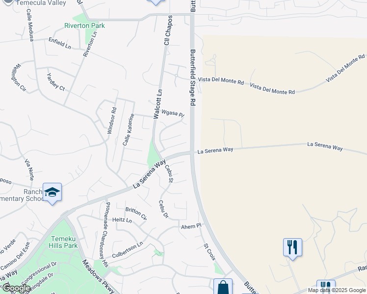 map of restaurants, bars, coffee shops, grocery stores, and more near 31975 Luzon Street in Temecula