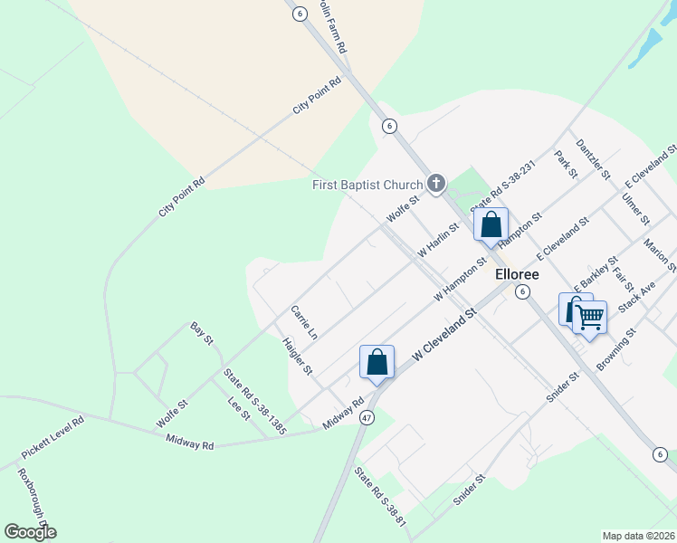 map of restaurants, bars, coffee shops, grocery stores, and more near 669 Wolfe Street in Elloree