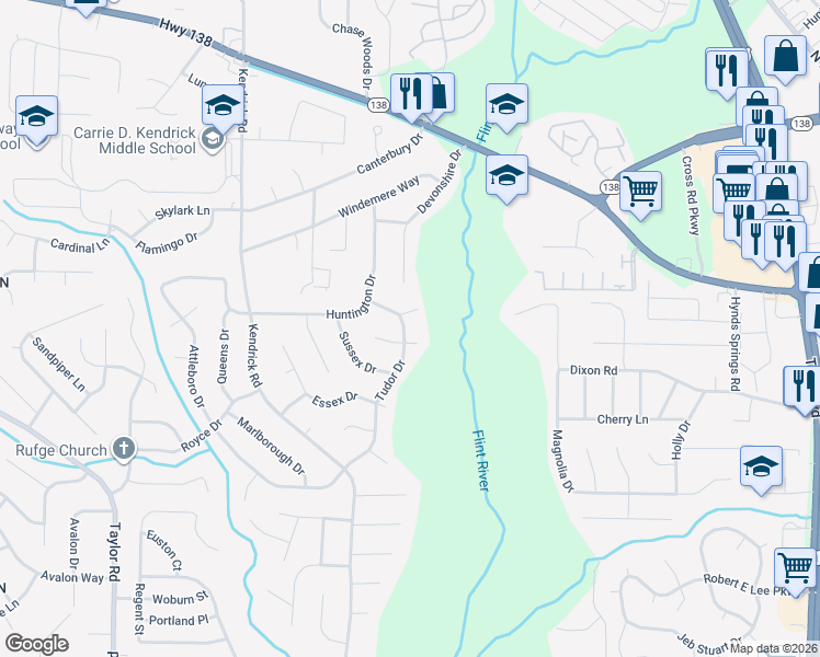map of restaurants, bars, coffee shops, grocery stores, and more near 8178 Tudor Drive in Jonesboro