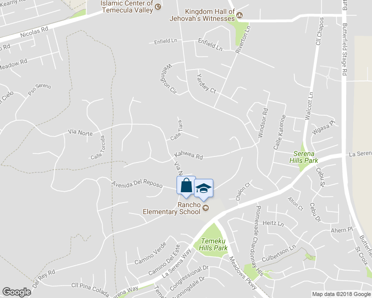 map of restaurants, bars, coffee shops, grocery stores, and more near 31148 Kahwea Road in Temecula