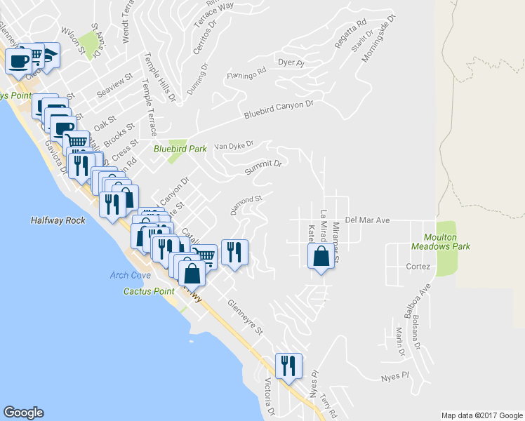 map of restaurants, bars, coffee shops, grocery stores, and more near 8 Pacific Vista in Laguna Beach