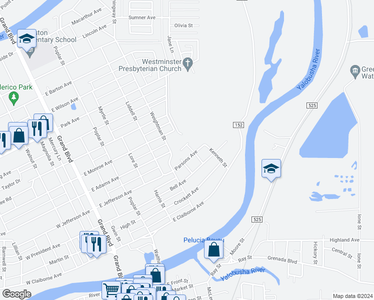 map of restaurants, bars, coffee shops, grocery stores, and more near 405 Keesler Street in Greenwood