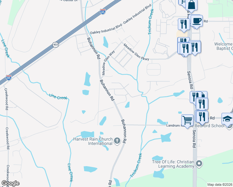 map of restaurants, bars, coffee shops, grocery stores, and more near 6023 Horseshoe Lane in Fairburn