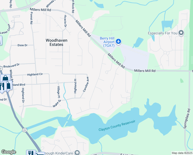 map of restaurants, bars, coffee shops, grocery stores, and more near 110 Water View Drive in Stockbridge