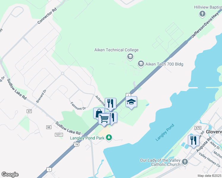 map of restaurants, bars, coffee shops, grocery stores, and more near 2432 Jefferson Davis Highway in Graniteville