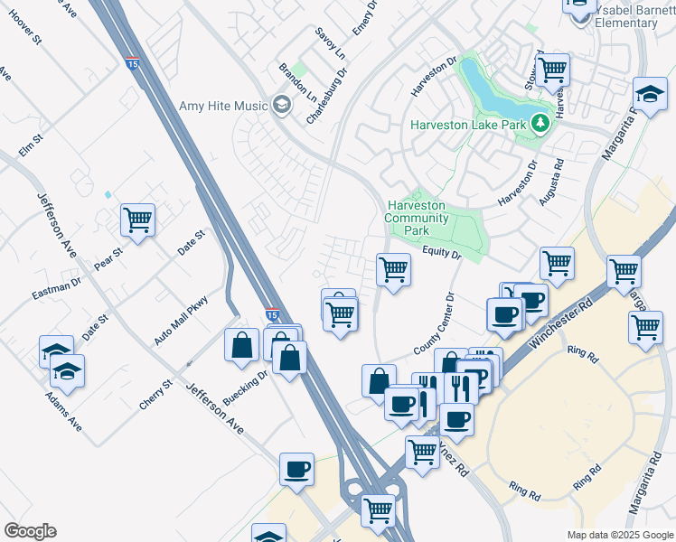 map of restaurants, bars, coffee shops, grocery stores, and more near 28395 Via Solero in Temecula