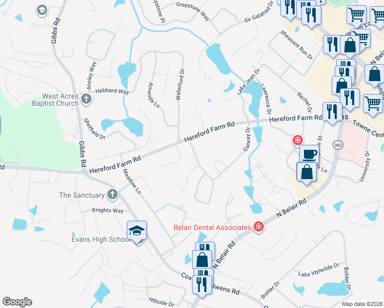 map of restaurants, bars, coffee shops, grocery stores, and more near 488-490 Connemara Trail in Evans