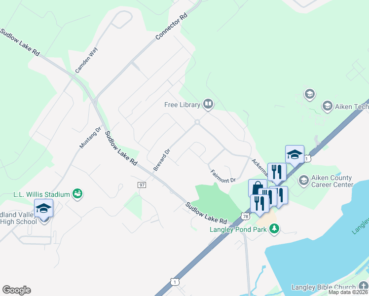 map of restaurants, bars, coffee shops, grocery stores, and more near 249 Baylor Drive in Graniteville