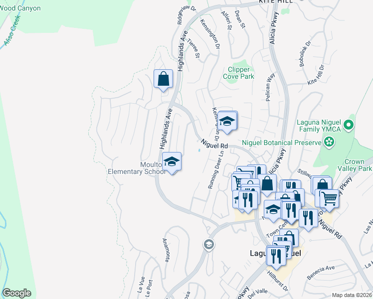 map of restaurants, bars, coffee shops, grocery stores, and more near 29772 Ellendale Drive in Laguna Niguel