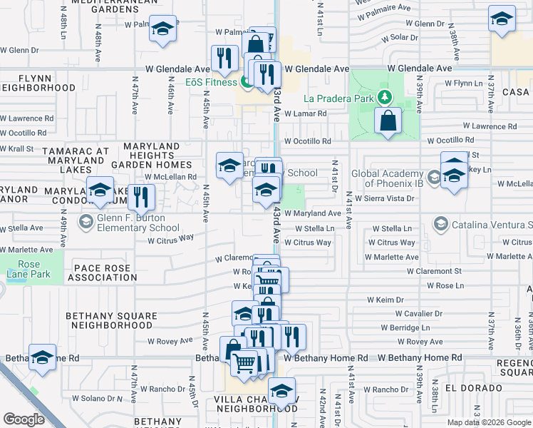 map of restaurants, bars, coffee shops, grocery stores, and more near in Phoenix