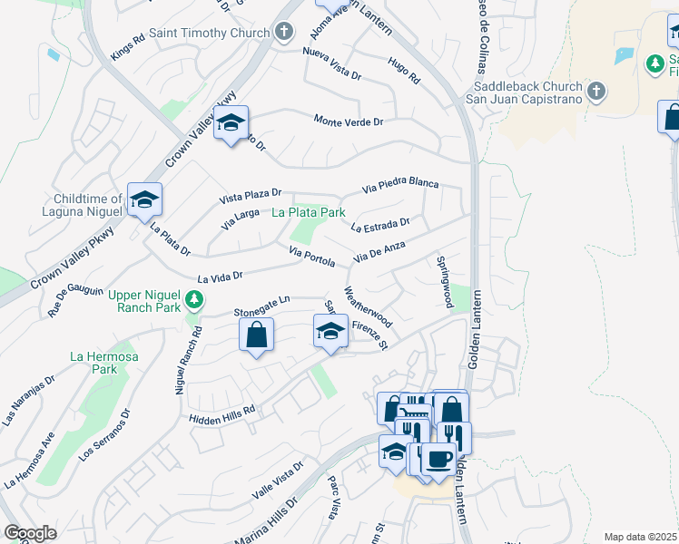 map of restaurants, bars, coffee shops, grocery stores, and more near 25122 Via Portola in Laguna Niguel
