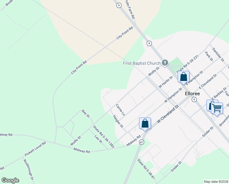 map of restaurants, bars, coffee shops, grocery stores, and more near 154 Moorer Dr in Elloree