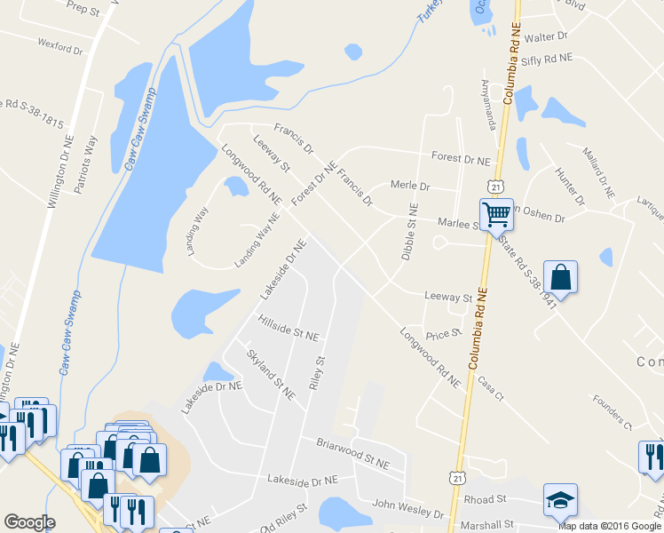 map of restaurants, bars, coffee shops, grocery stores, and more near 2997 Riley Street in Orangeburg
