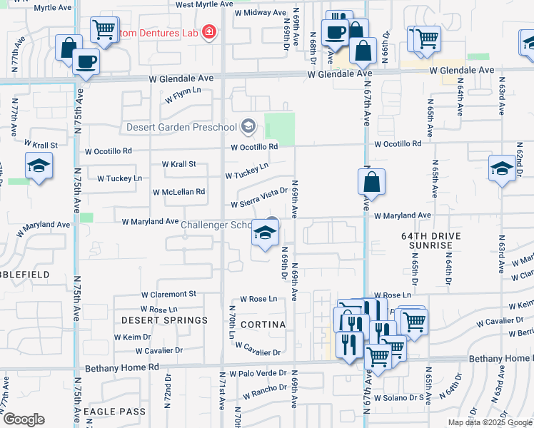 map of restaurants, bars, coffee shops, grocery stores, and more near 6946 West Maryland Avenue in Glendale