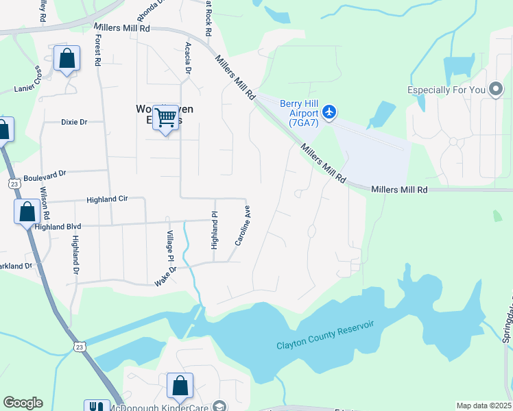 map of restaurants, bars, coffee shops, grocery stores, and more near 110 Water View Drive in Stockbridge