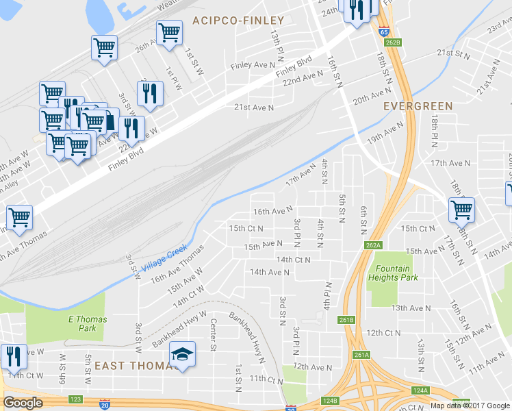 map of restaurants, bars, coffee shops, grocery stores, and more near 202 16th Avenue North in Birmingham