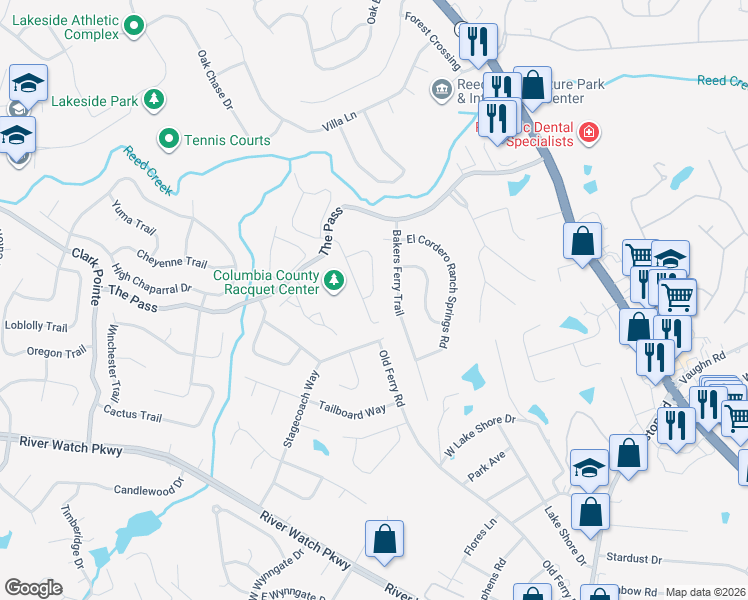 map of restaurants, bars, coffee shops, grocery stores, and more near 539 Rocky Ridge Drive in Martinez