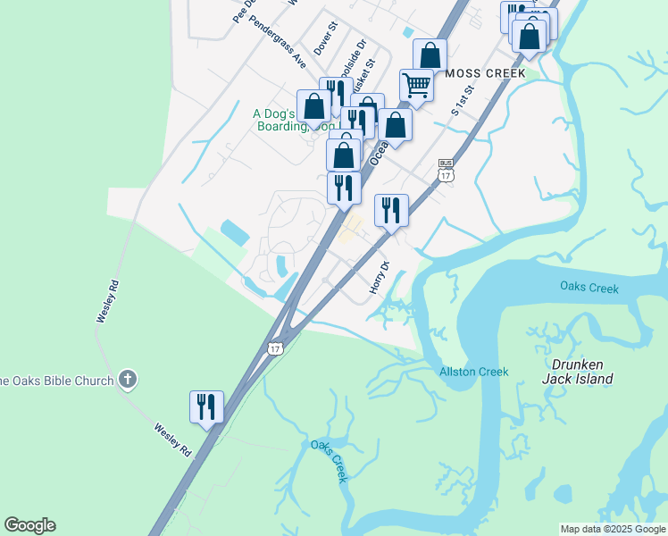 map of restaurants, bars, coffee shops, grocery stores, and more near 68 Pinnacle Drive in Murrells Inlet
