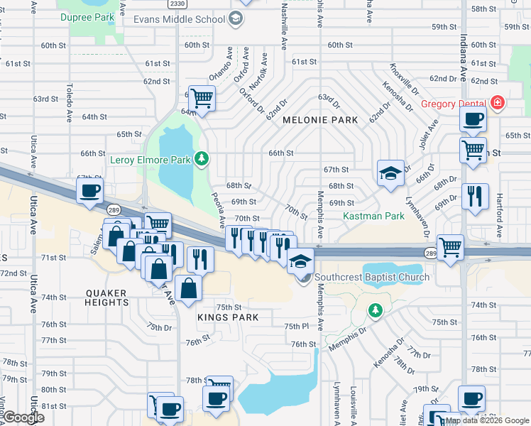 map of restaurants, bars, coffee shops, grocery stores, and more near 4002 70th Street in Lubbock