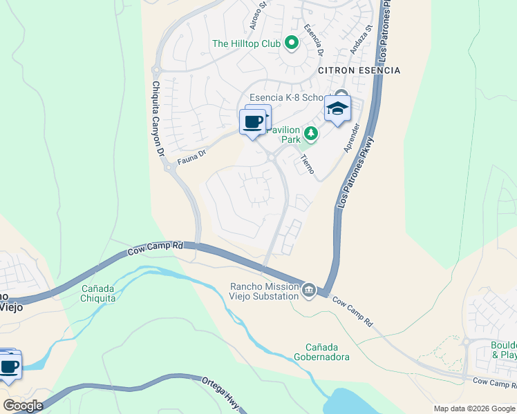 map of restaurants, bars, coffee shops, grocery stores, and more near 65 Listo Street in Ladera Ranch