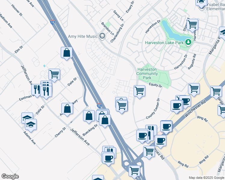 map of restaurants, bars, coffee shops, grocery stores, and more near 28407 Campos de Flores in Temecula