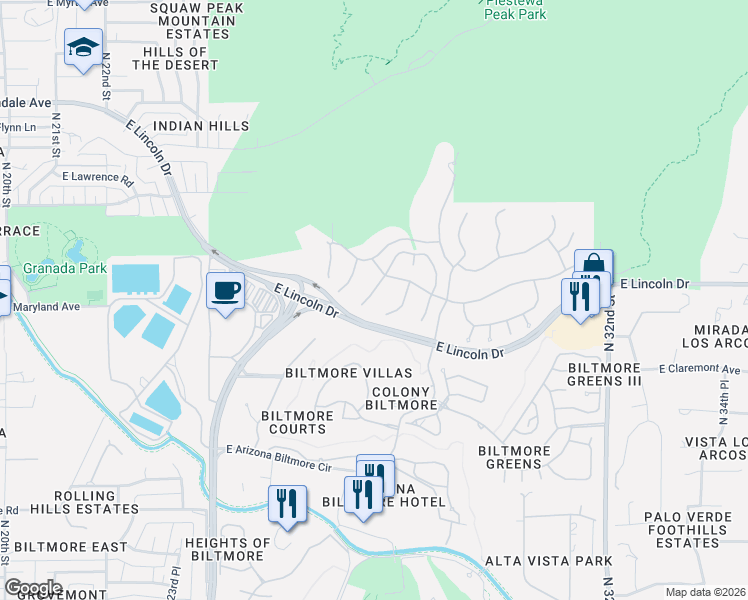 map of restaurants, bars, coffee shops, grocery stores, and more near 6408 North 28th Street in Phoenix