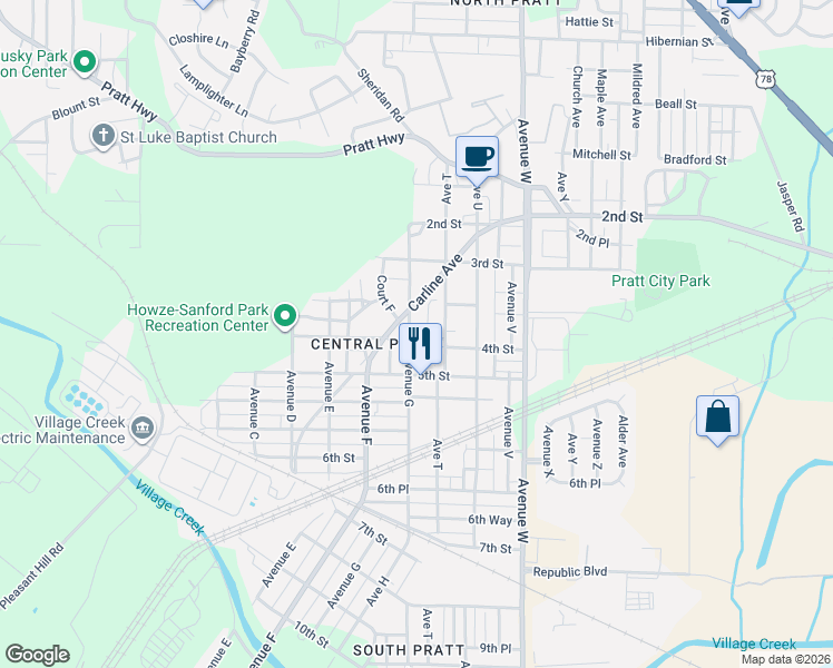 map of restaurants, bars, coffee shops, grocery stores, and more near 713 4th Street in Birmingham