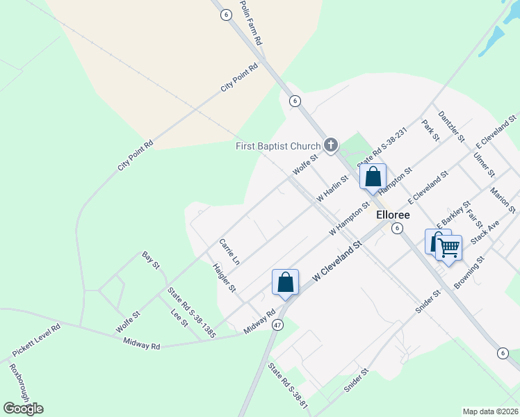 map of restaurants, bars, coffee shops, grocery stores, and more near 669 Wolfe St in Elloree
