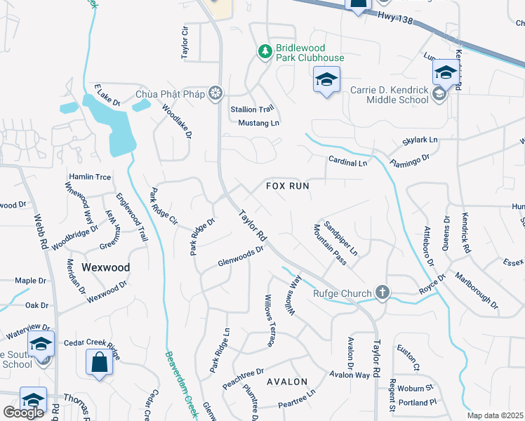 map of restaurants, bars, coffee shops, grocery stores, and more near 8177 Rhodes Way in Riverdale