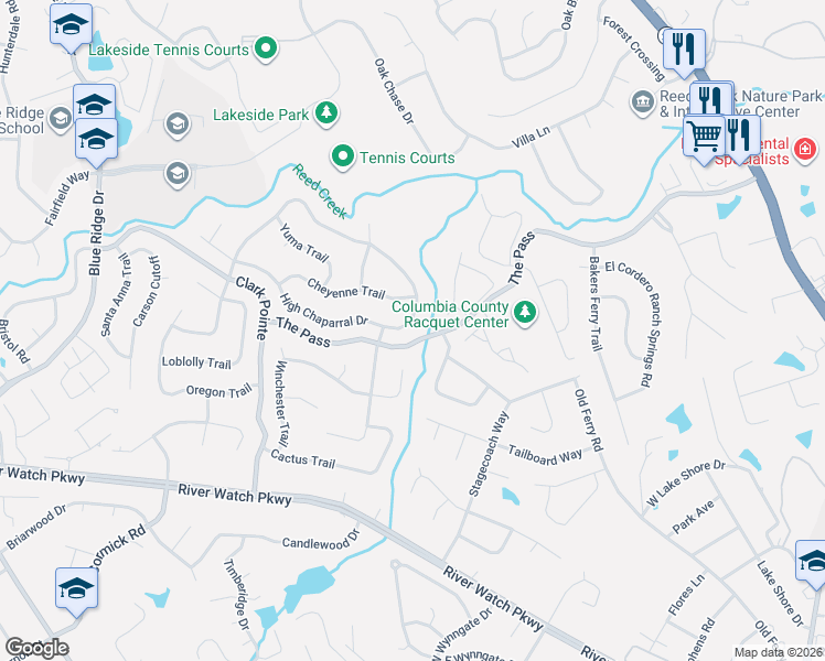 map of restaurants, bars, coffee shops, grocery stores, and more near 317 High Chaparral Drive in Martinez