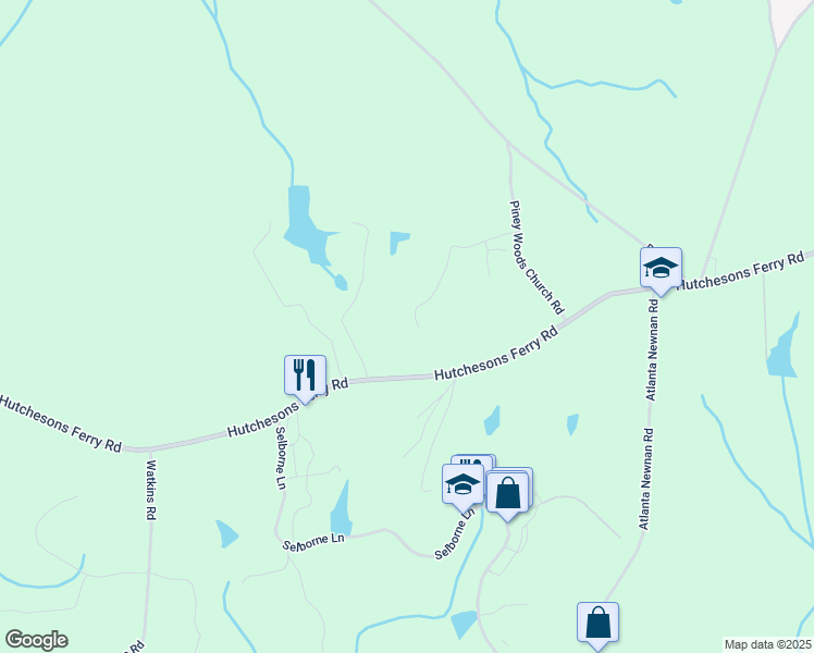 map of restaurants, bars, coffee shops, grocery stores, and more near 45 Farmstead Lane in Chattahoochee Hills