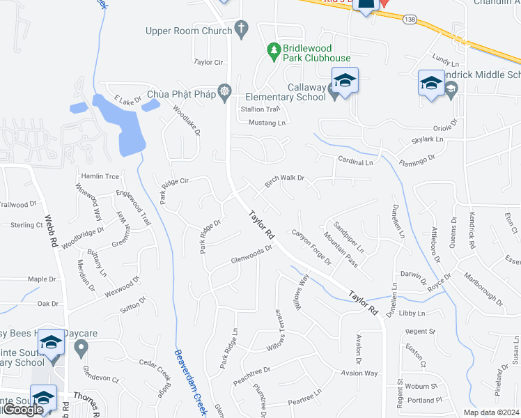 map of restaurants, bars, coffee shops, grocery stores, and more near 227 Birch Walk Court in Riverdale