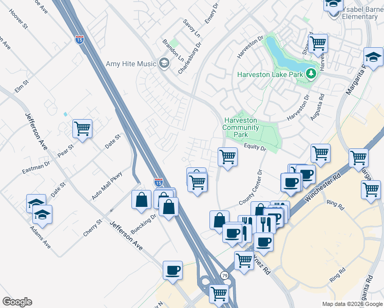 map of restaurants, bars, coffee shops, grocery stores, and more near 28372 Via Solero in Temecula