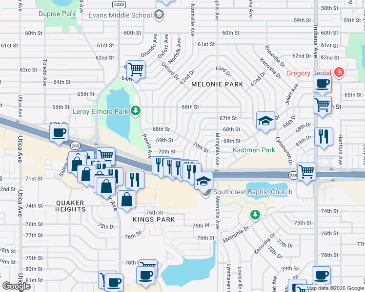 map of restaurants, bars, coffee shops, grocery stores, and more near 4002 70th Street in Lubbock