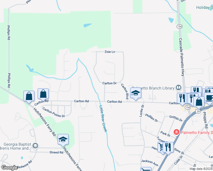 map of restaurants, bars, coffee shops, grocery stores, and more near 506 Carlton Drive in Palmetto
